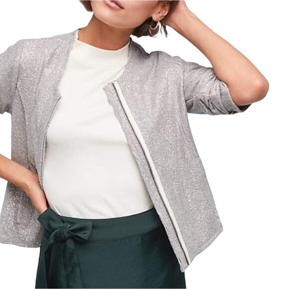 Anthropologie Dolan Left Coast Collection Silver Shimmer Zip Cardigan - Size XS - Picture 7 of 10